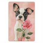 Cute Boston Terrier Metal Sign - Retro French Bulldog Pink Rose Tin Decor