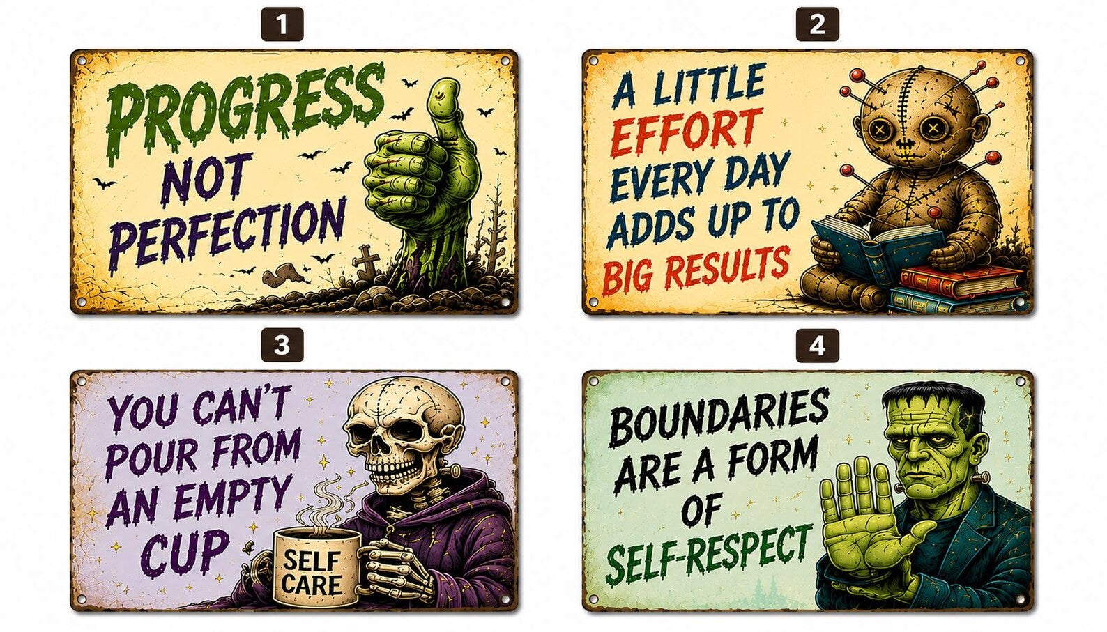Horror Motivation Metal Sign, Vintage Clown Gothic Decor, Funny Scary Quotes