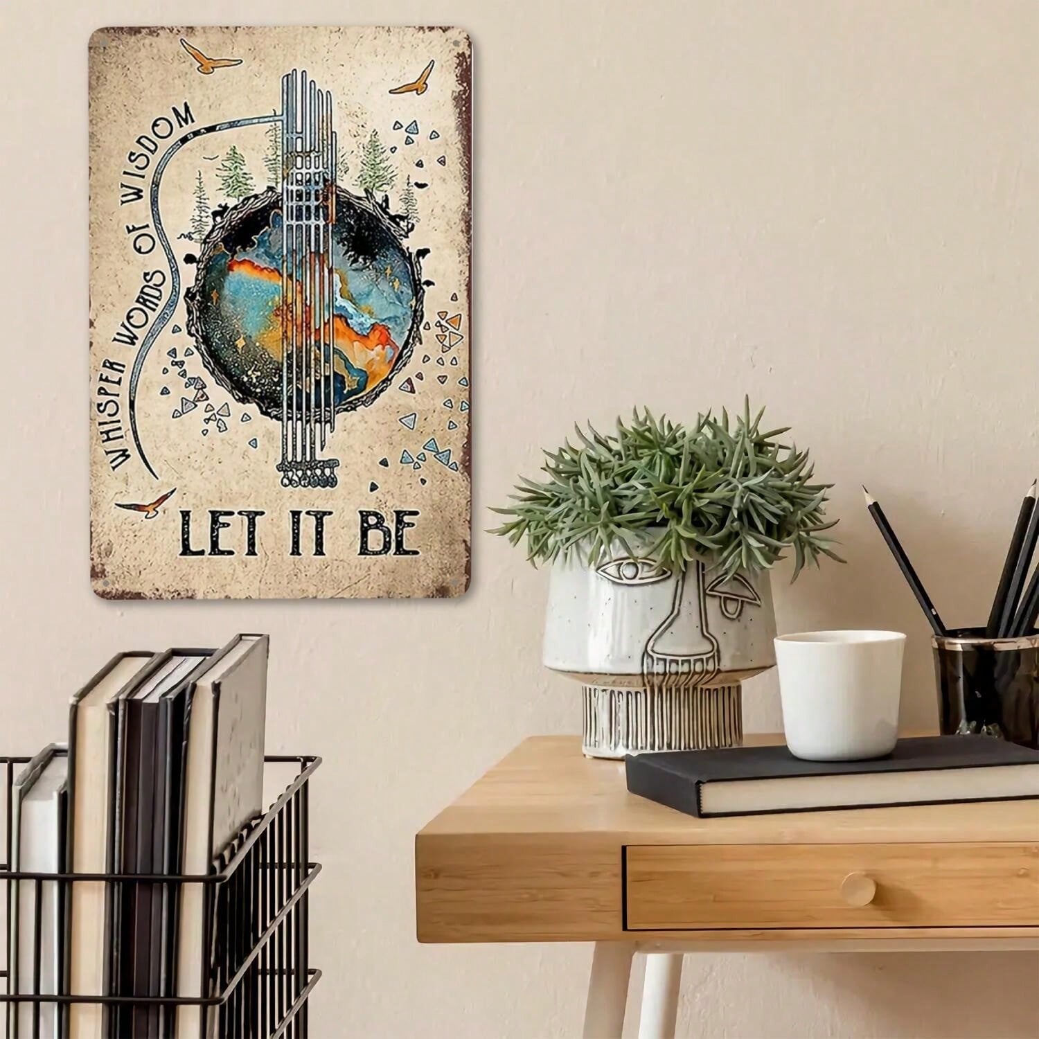 Whisper Words of Wisdom Metal Tin Sign - Vintage Let It Be Guitar Abstract Decor