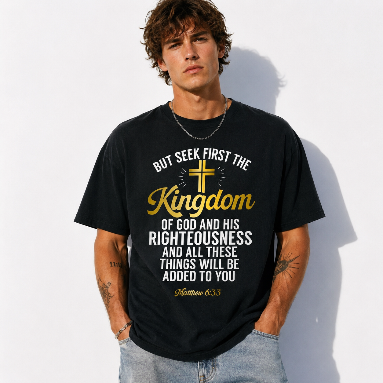 Seek First Kingdom God T Shirt Matthew 6 33 Christian Cross Faith Tee