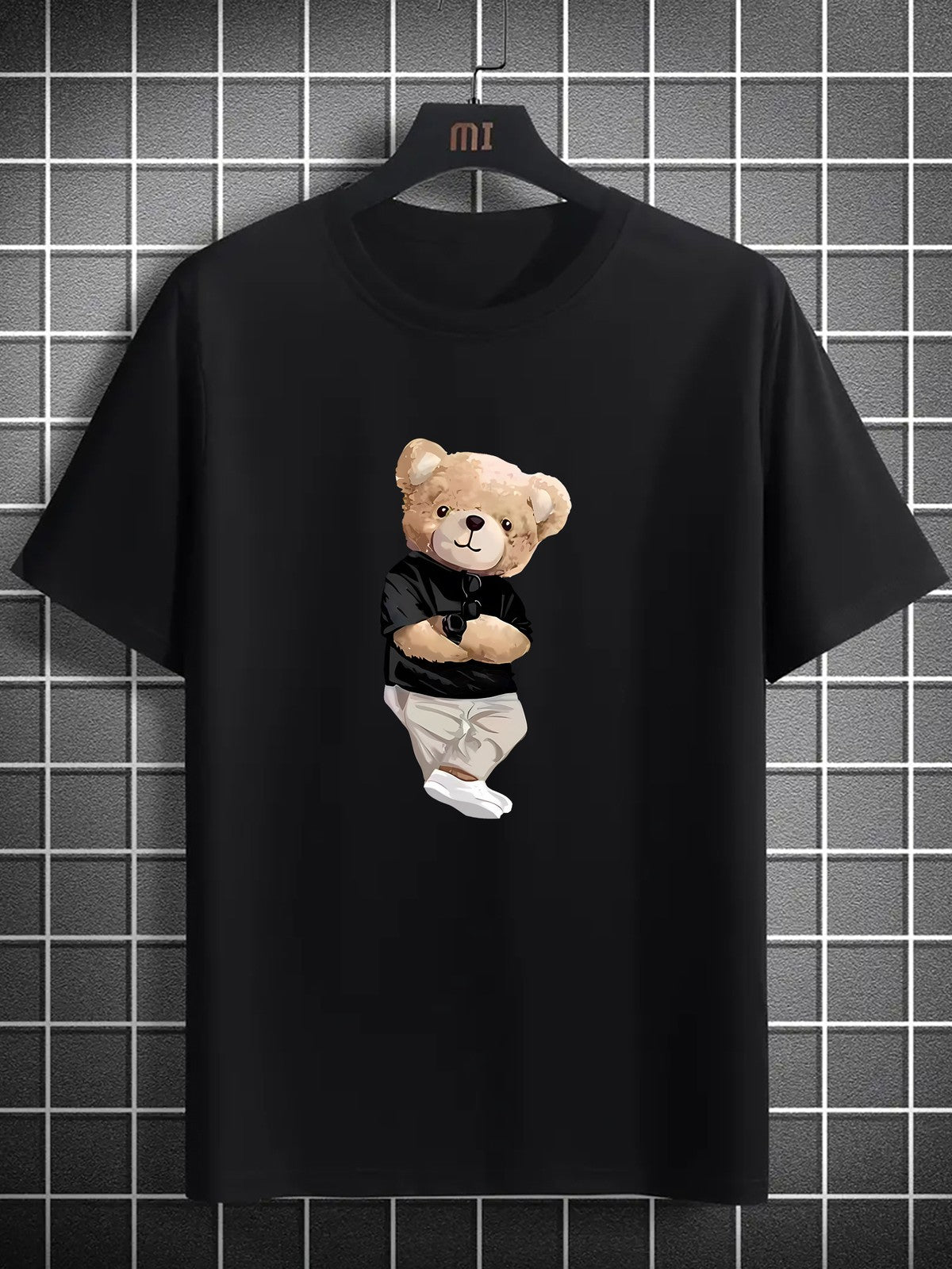 Cute Teddy Bear Graphic T-Shirt Men Funny Cartoon Casual Street Tee