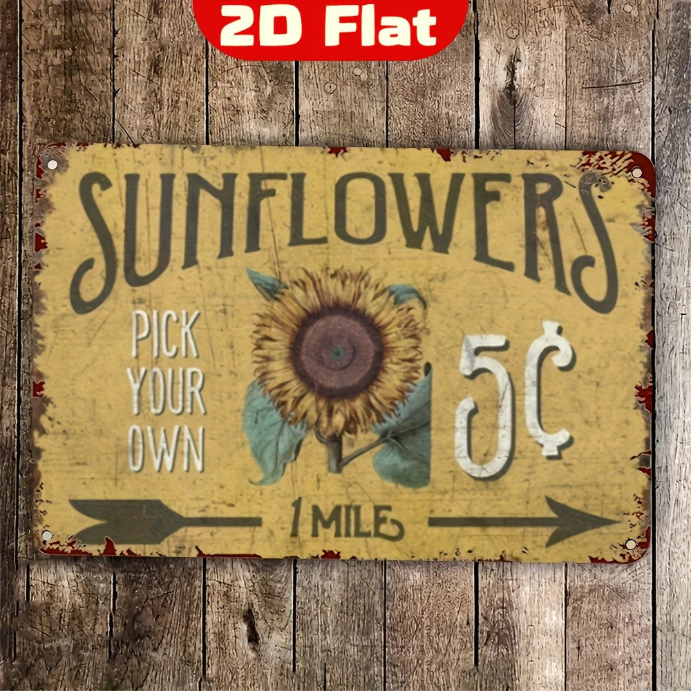 Vintage Sunflower Pick Your Own Metal Sign - Retro 5 Cent Orchard Decor Tin