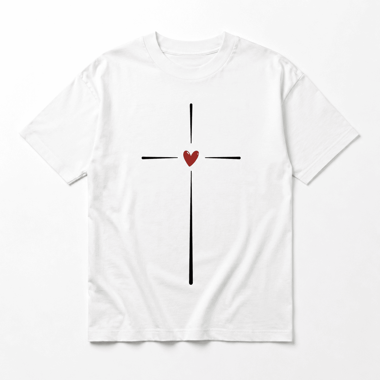 Men's Cross Heart Graphic T-Shirt Christian Faith Casual Short Sleeve Tee