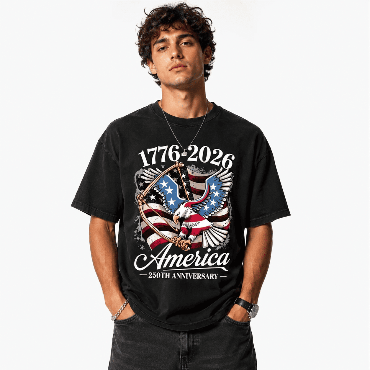 USA 250th Anniversary 1776-2026 Eagle Flag July 4th Patriotic Men's T-Shirt