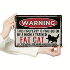 Funny Warning Fat Cat Tin Sign Protected By Metal Security Parody Wall Decor