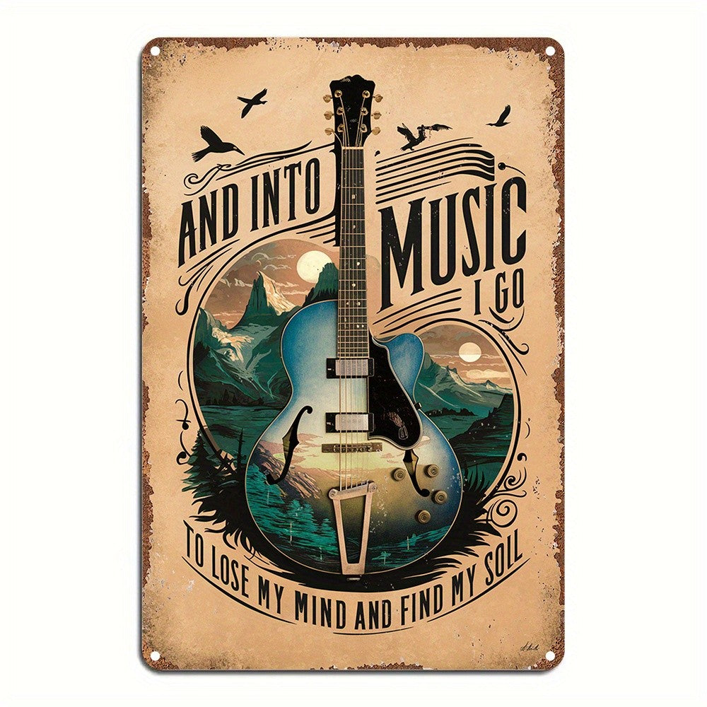 Into Music I Go Metal Tin Sign Vintage Guitar Wall Art Retro Rock And Roll Decor