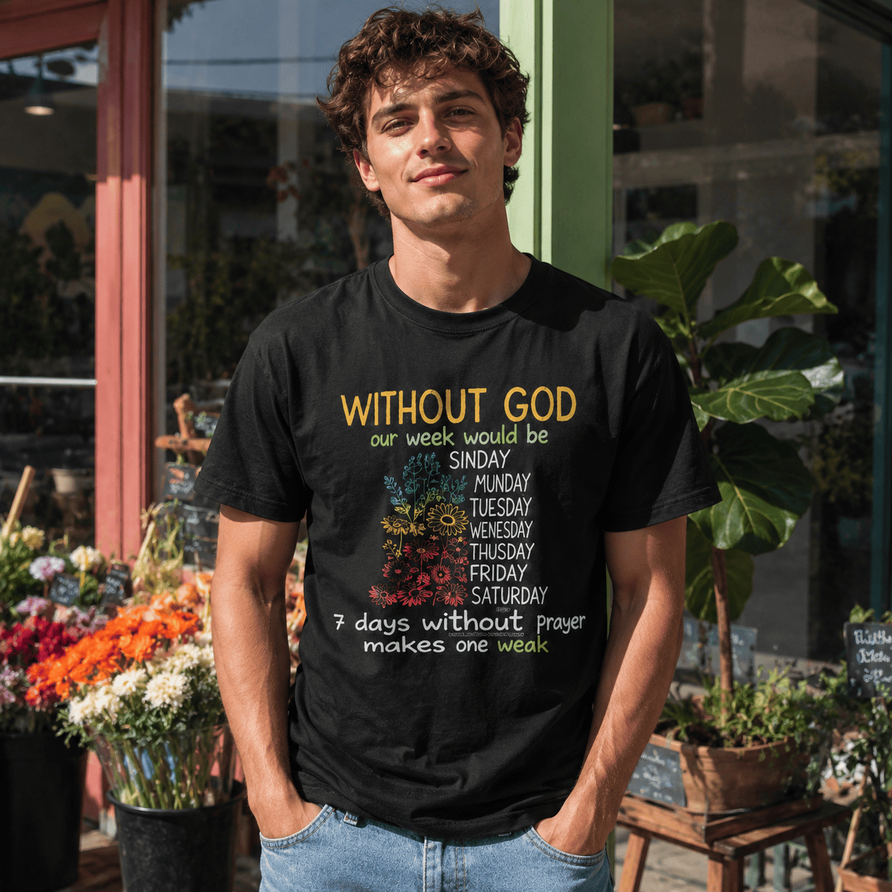 7 Days Without God Makes One Weak T-Shirt | Christian Faith Typography Tee