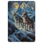Rustic Wolves Metal Sign Retro Howling Wolf Mountain Landscape Wall Decor