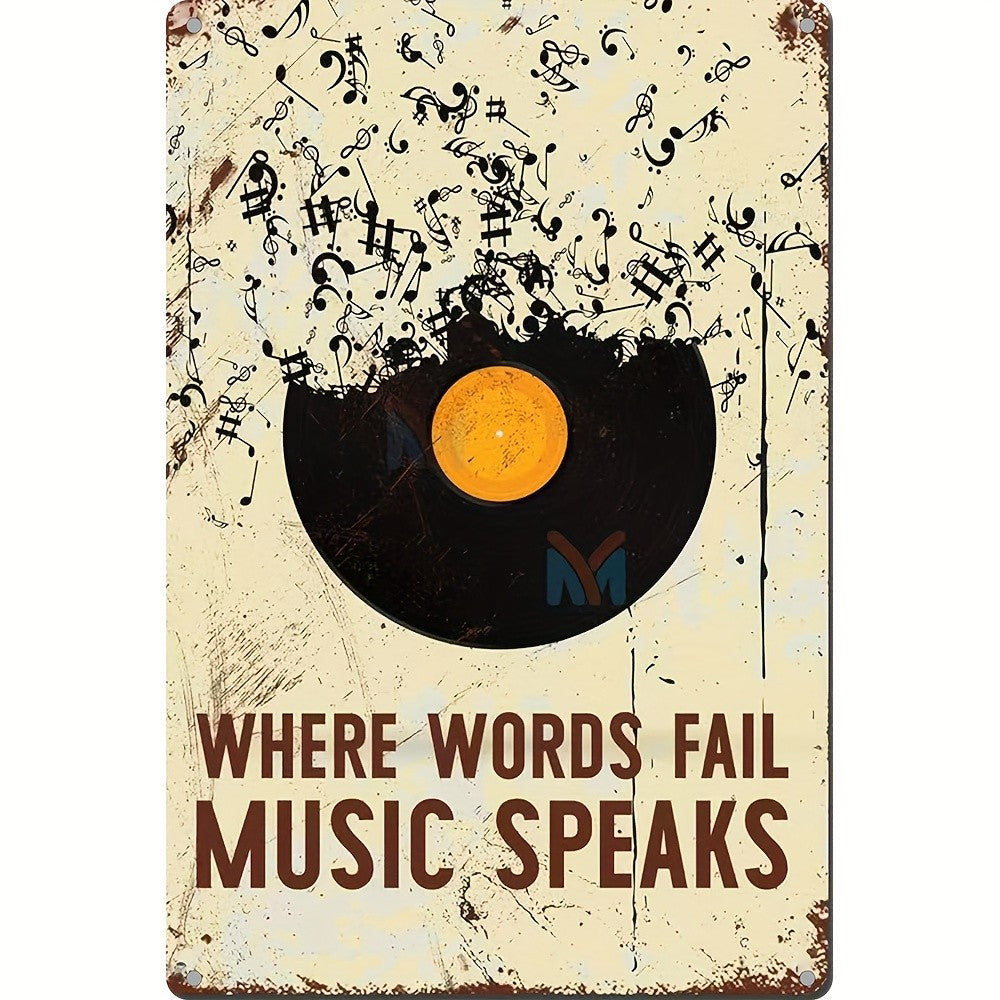 Where Words Fail Music Speaks Metal Tin Sign - Vintage Vinyl Record Wall Decor