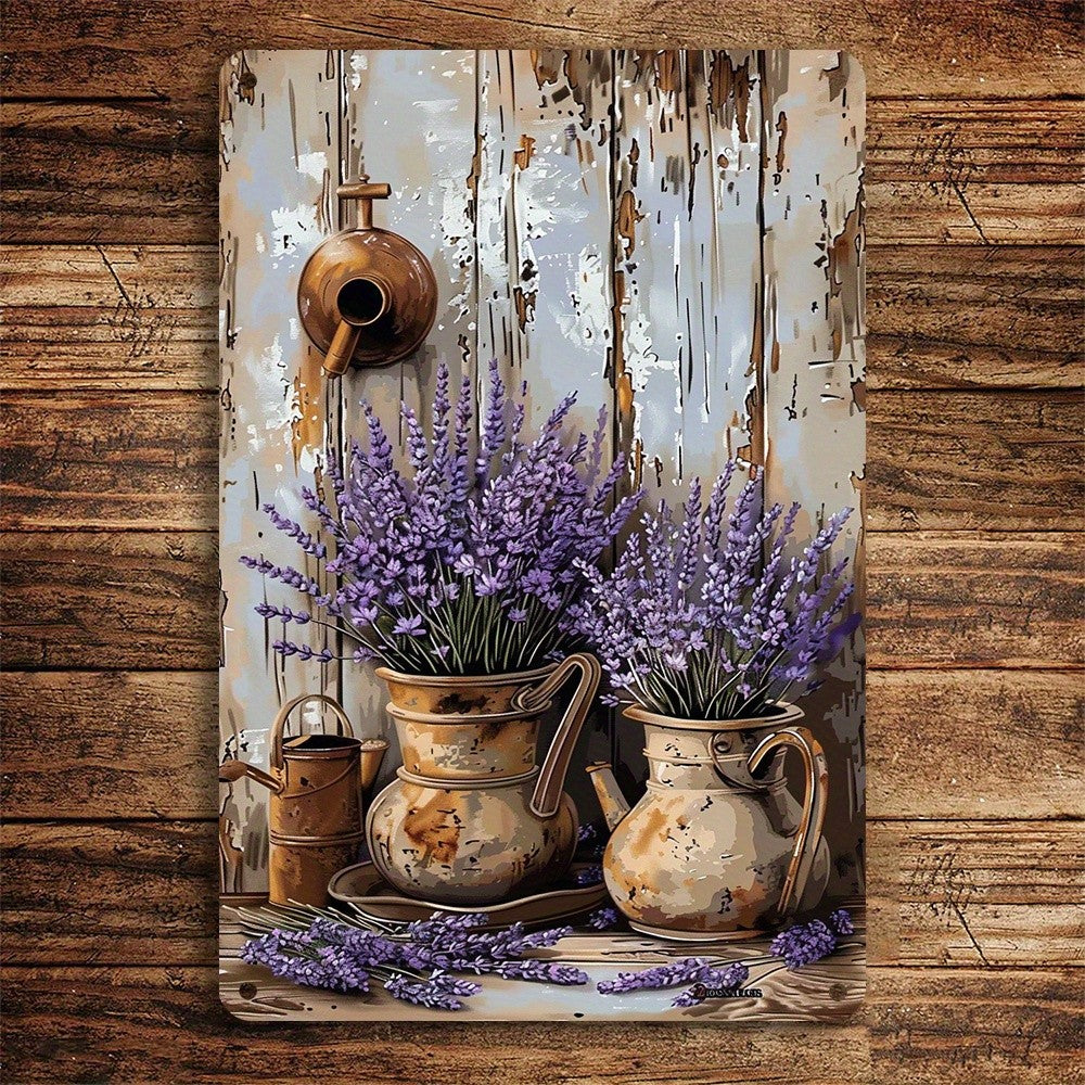 Vintage Lavender Metal Tin Sign Rustic Farmhouse Floral Wall Decor