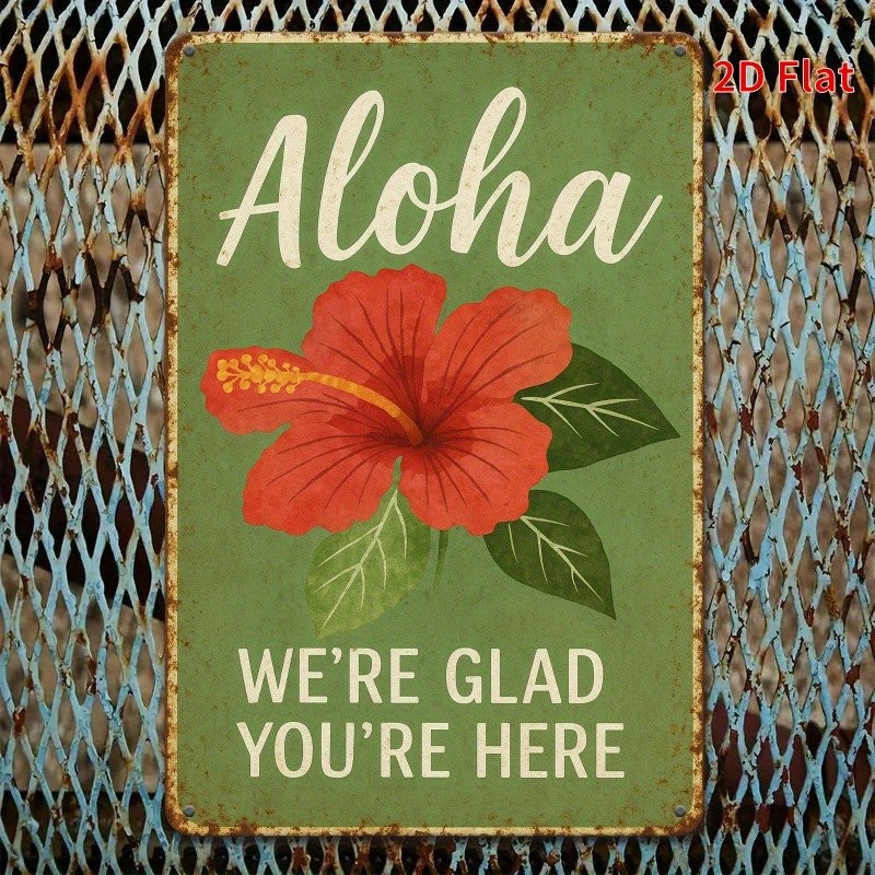 Hawaiian Style Tin Sign - Vibrant Hibiscus Flower Metal Poster for Wall Decor