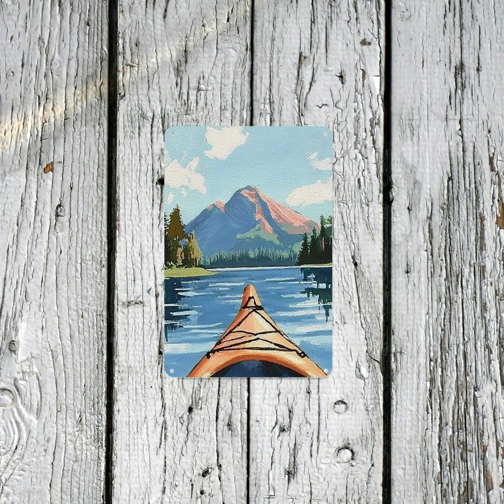 Canoe Kayak Mountain Metal Sign Retro Lake House Decor Kayaking Wall Art