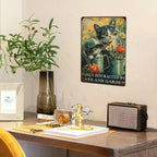 "Easily Distracted by Cats and Garden" Metal Sign - Cute Kitten Tin Wall Art