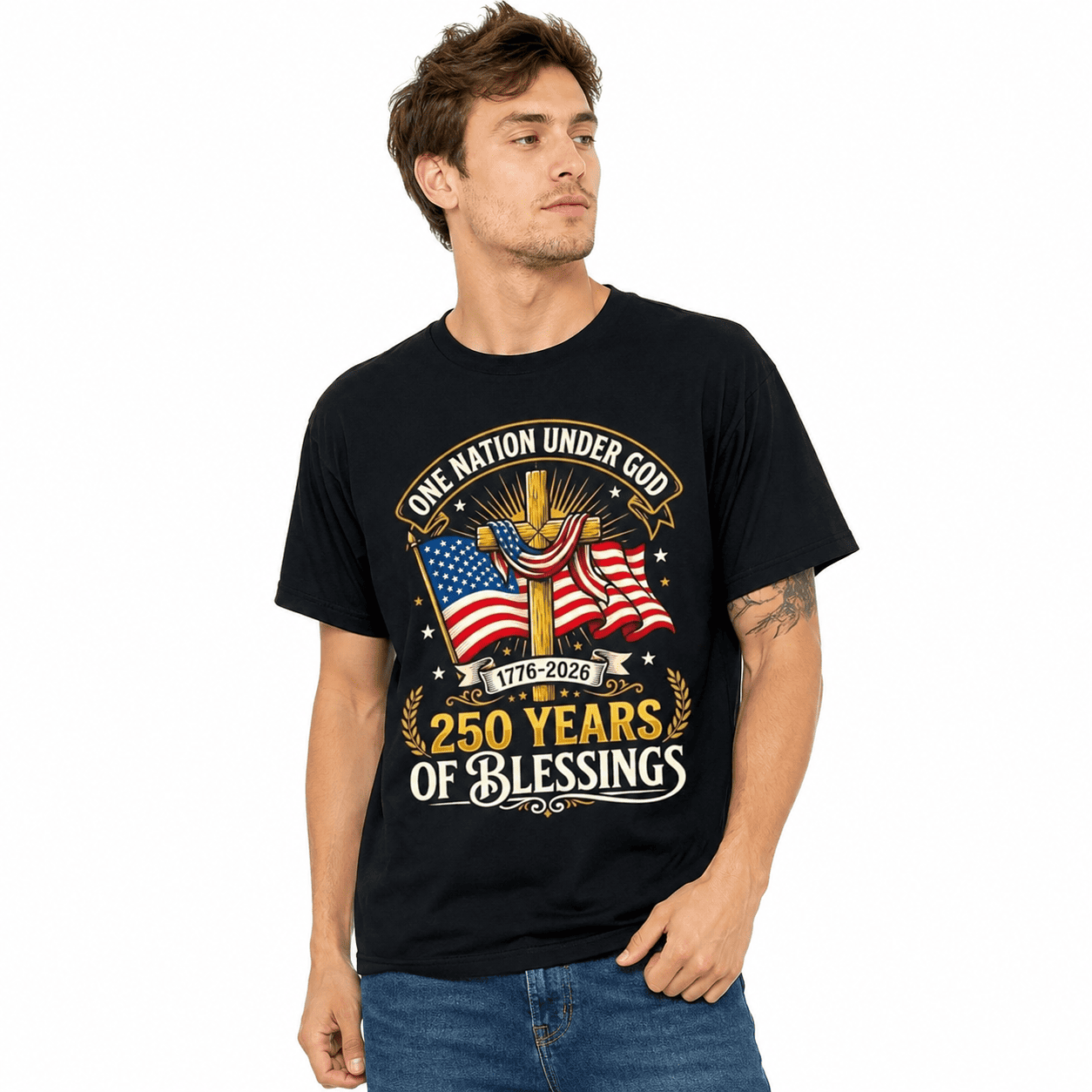 USA 250th Anniversary Christian God Freedom Flag 1776-2026 Men's T-Shirt