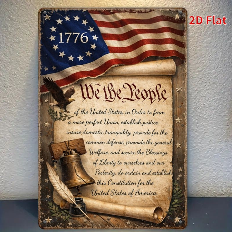American Constitution Tin Sign - Patriotic Eagle Metal Poster Wall Art Decor