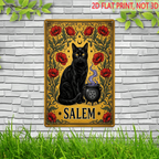 Salem Metal Sign - Black Cat Cauldron Tin Wall Art Decor Plaque