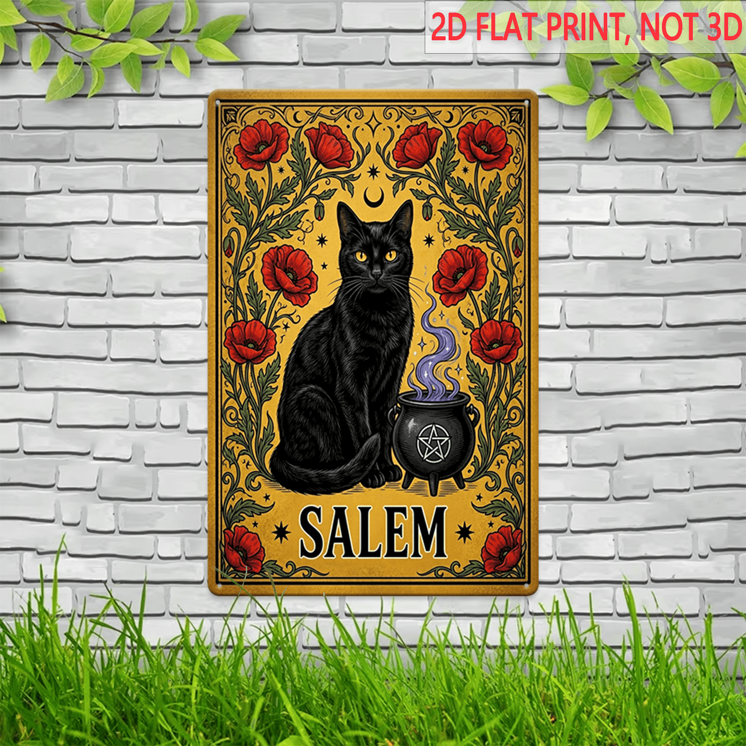 Salem Metal Sign - Black Cat Cauldron Tin Wall Art Decor Plaque