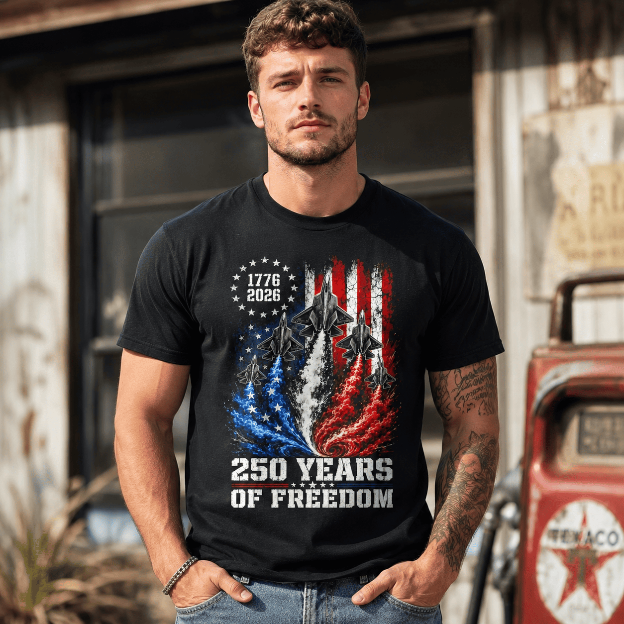 USA 250th Anniversary Flag Fighter Jet 1776-2026 Patriotic T-Shirt