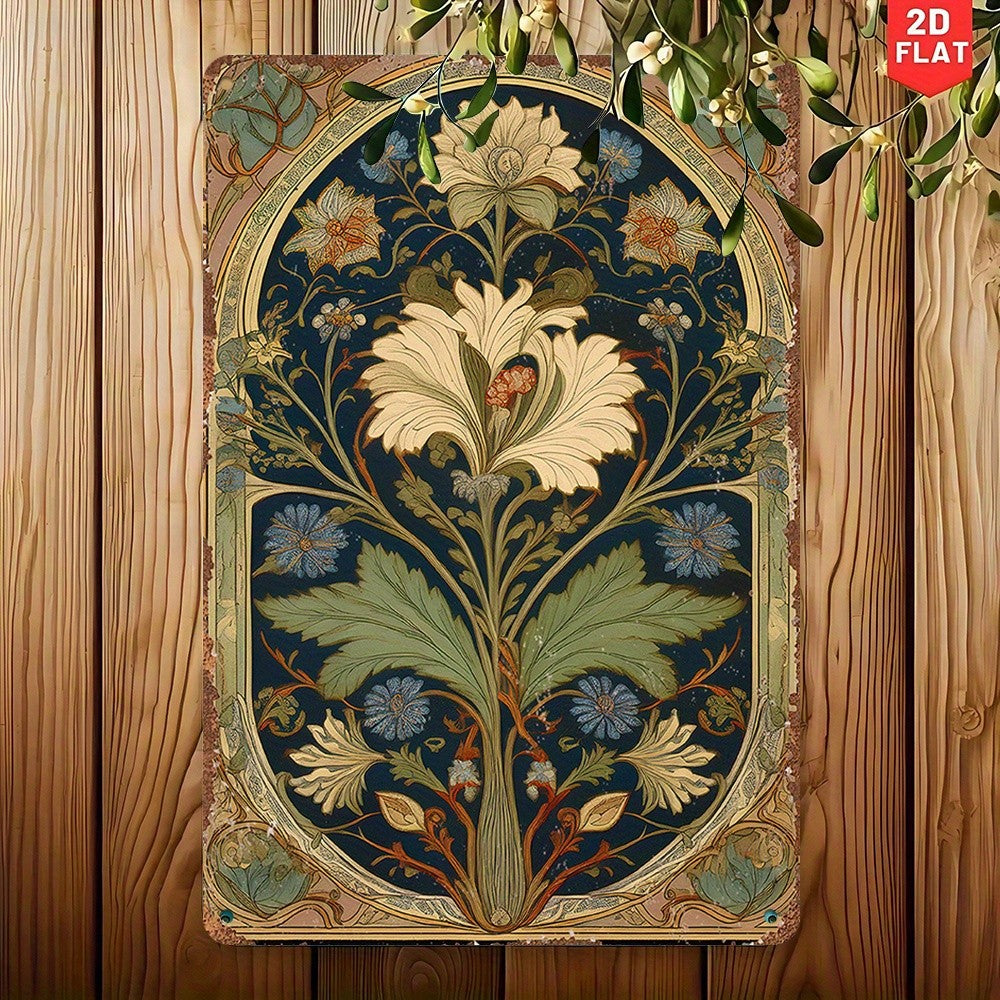 Art Nouveau Floral Metal Sign - Vintage Botanical Tin Wall Art Decor
