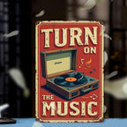 Classic Record Turntable Metal Tin Sign - Retro Audio Music Room Wall Decor