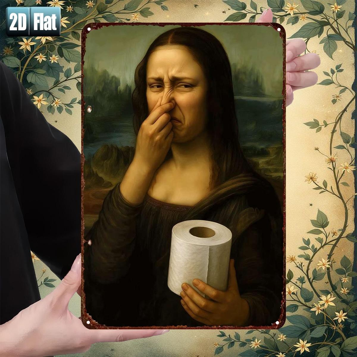 Funny Mona Lisa Bathroom Metal Tin Sign Vintage Restroom Toilet Paper Wall Decor