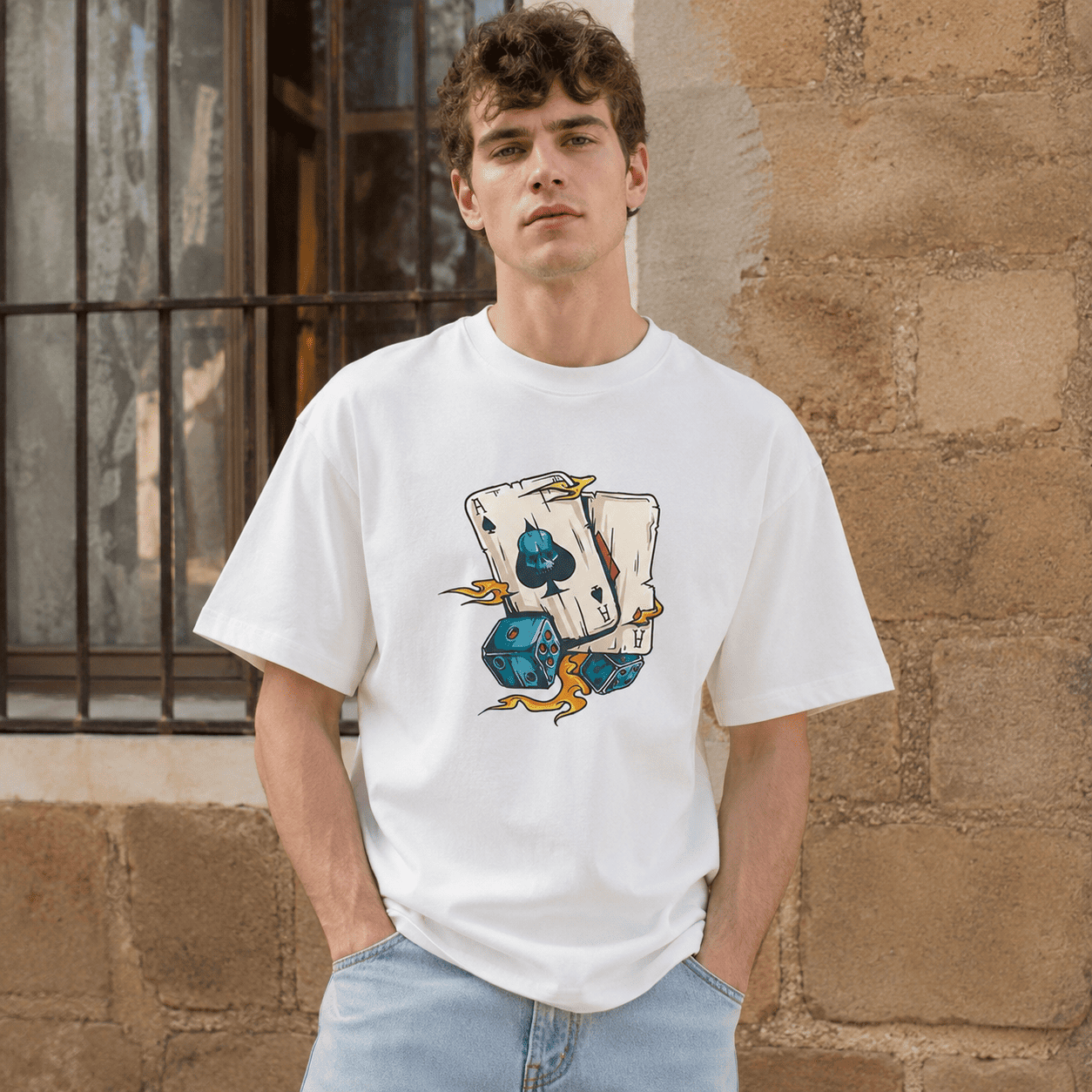Poker Dice Graphic T-Shirt Playing Cards Casino Streetwear Casual Tee