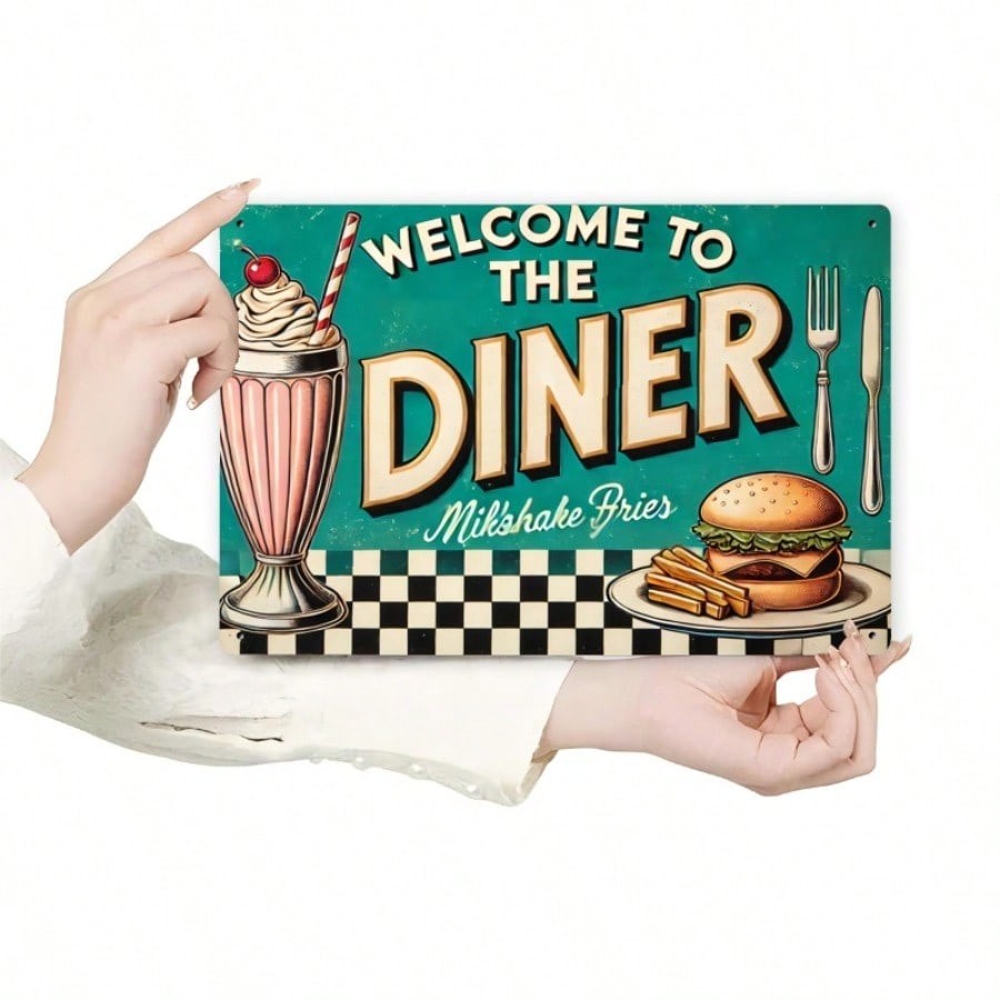 Diner Metal Tin Sign Vintage Welcome To The Diner Milkshake Hamburger Tin Plaque