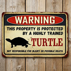 Protected By Turtle Tin Sign Funny Property Security Warning Metal Wall Decor