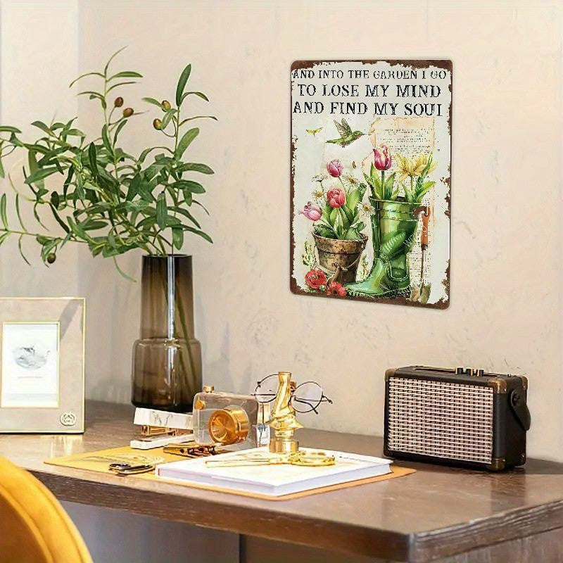 Into The Garden I Go Tin Sign Find My Soul Metal Sign Hummingbird Wall Decor