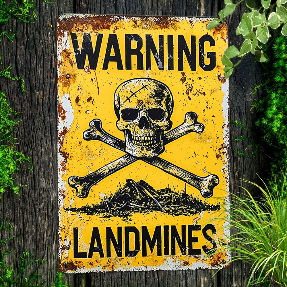 Funny Warning Landmines Metal Sign - Humorous Pet Dog Yard Waste Wall Decor