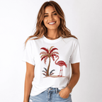 Women's Flamingo Palm Tree Tropical Beach Graphic T-Shirt Summer Casual Tee