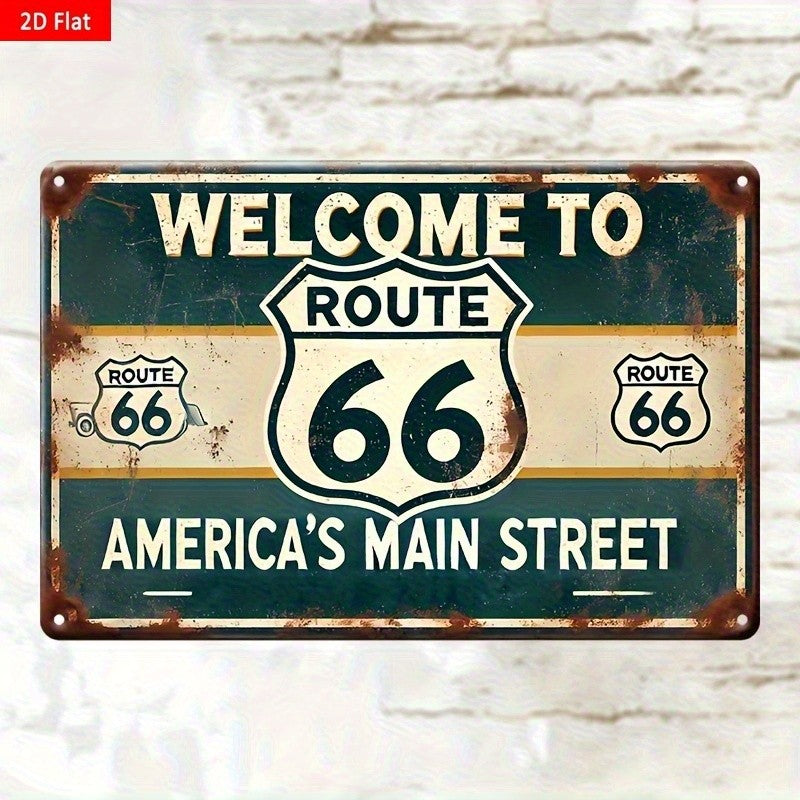 Route 66 Tin Sign - Classic America's Main Street Metal Poster Wall Art