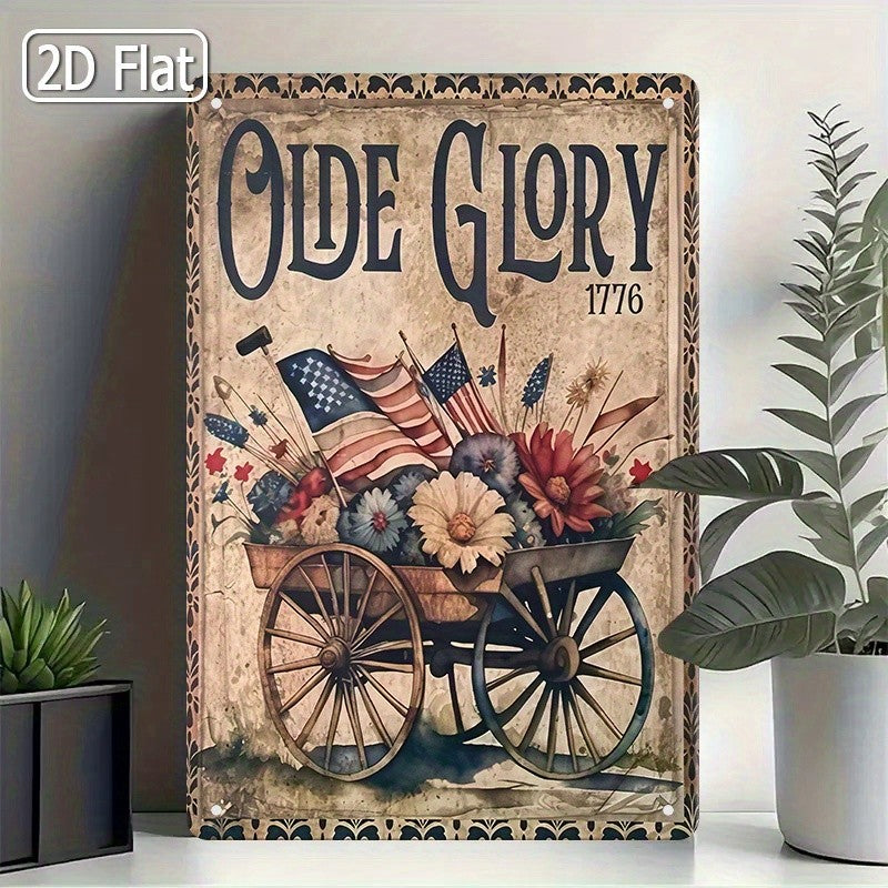 Vintage Olde Glory Metal Sign Patriotic 1776 American Flag Wagon Wall Decor
