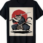 Samurai Cat T Shirt Vintage Ukiyo E Funny Warrior Cat Japanese Graphic Tee