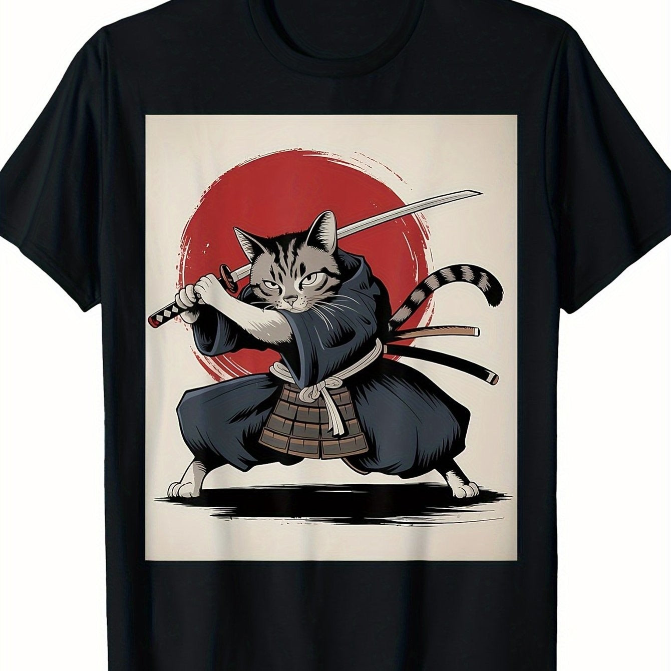 Samurai Cat T Shirt Vintage Ukiyo E Funny Warrior Cat Japanese Graphic Tee