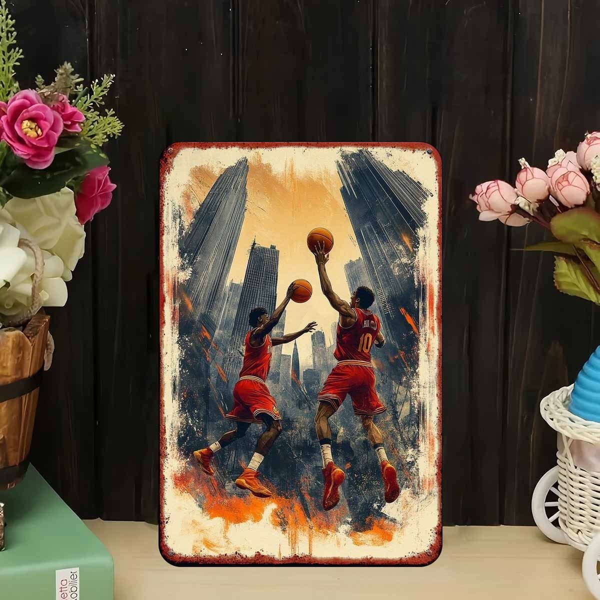Basketball Metal Sign - Urban City Player Action Tin Wall Decor Plaque