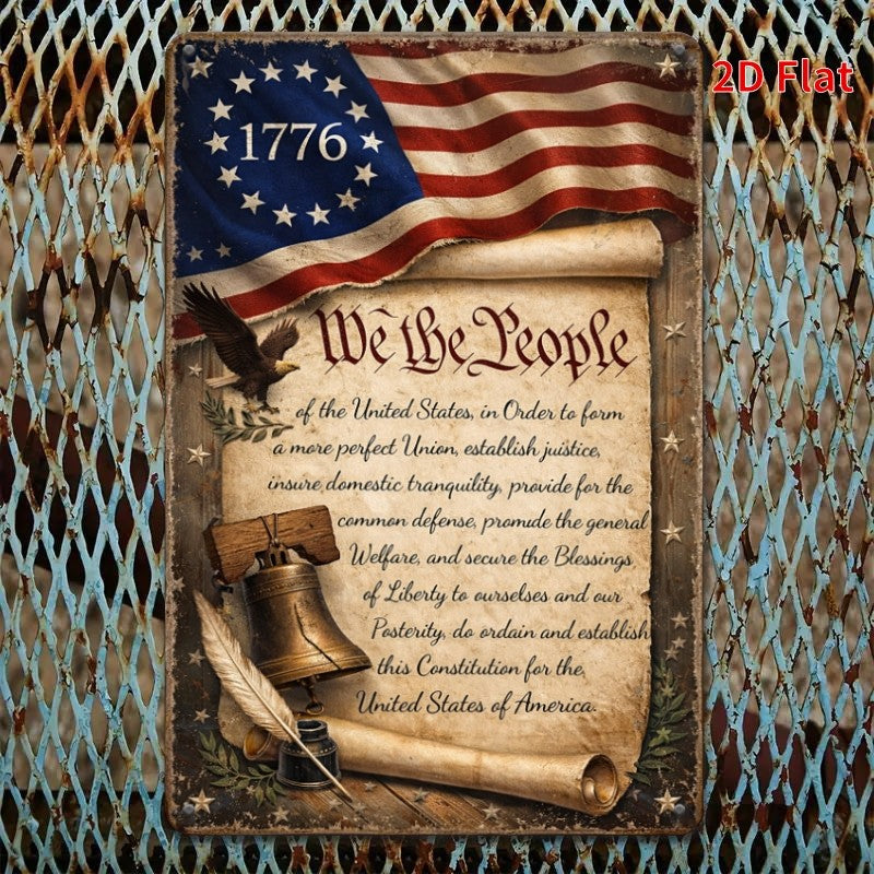American Constitution Tin Sign - Patriotic Eagle Metal Poster Wall Art Decor