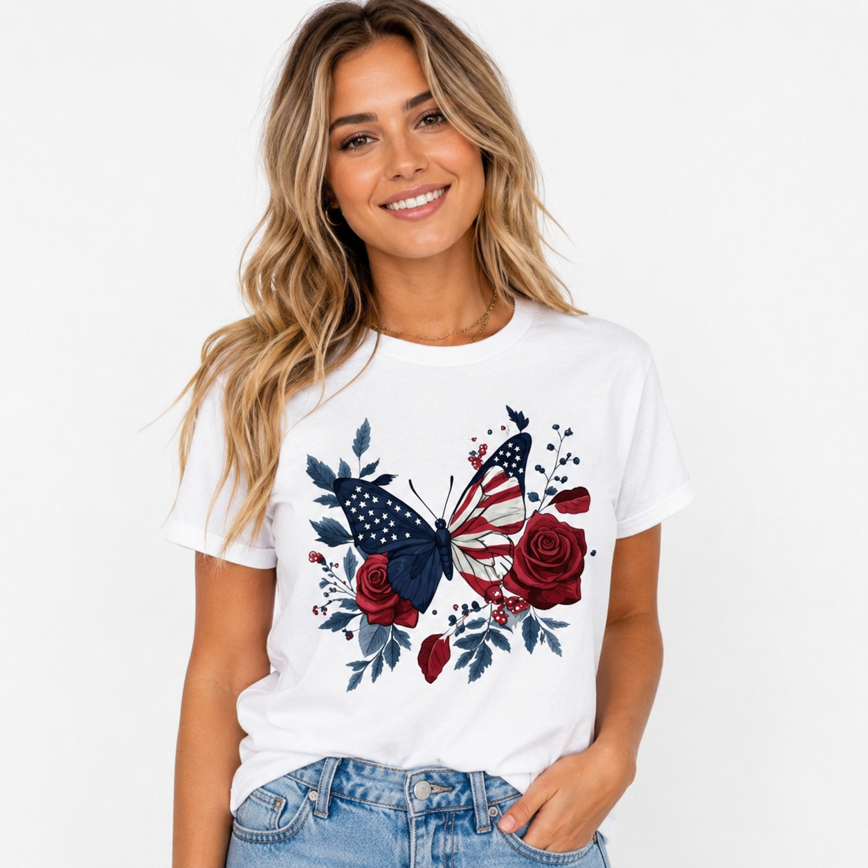 Patriotic Butterfly Rose Graphic Tee – Americana Heritage Tshirt
