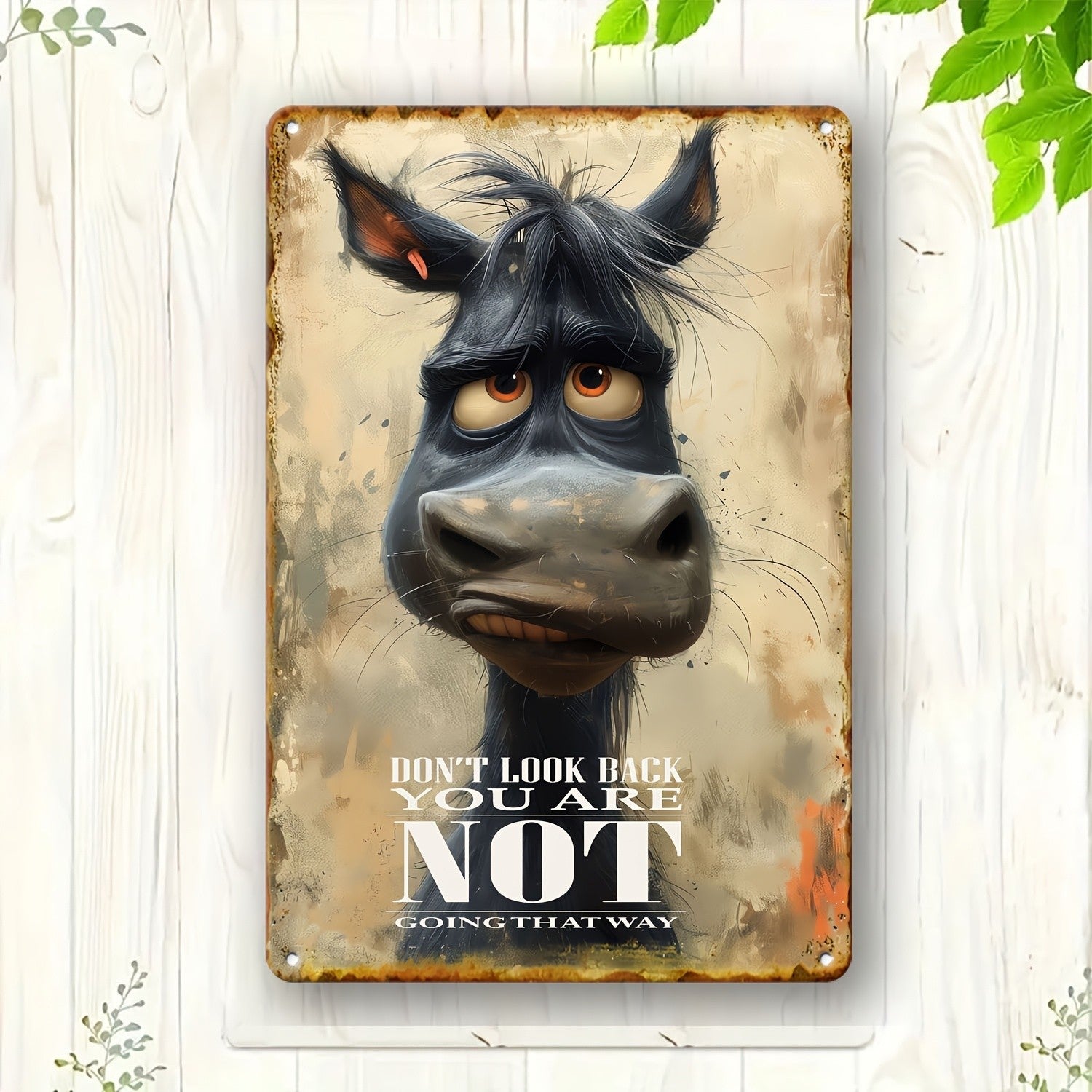 Don't Look Back Metal Sign - Funny Donkey Tin Wall Art Decor Plaque
