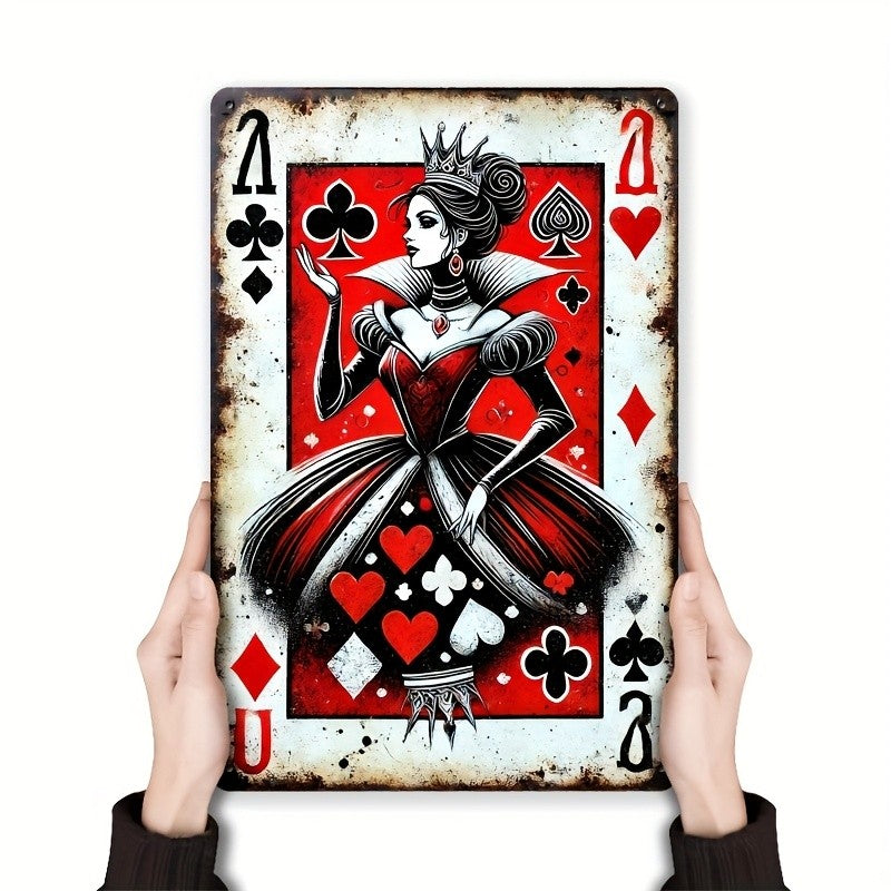 Queen Of Hearts Metal Sign - Vintage Playing Card Tin Wall Art Decor Plaque