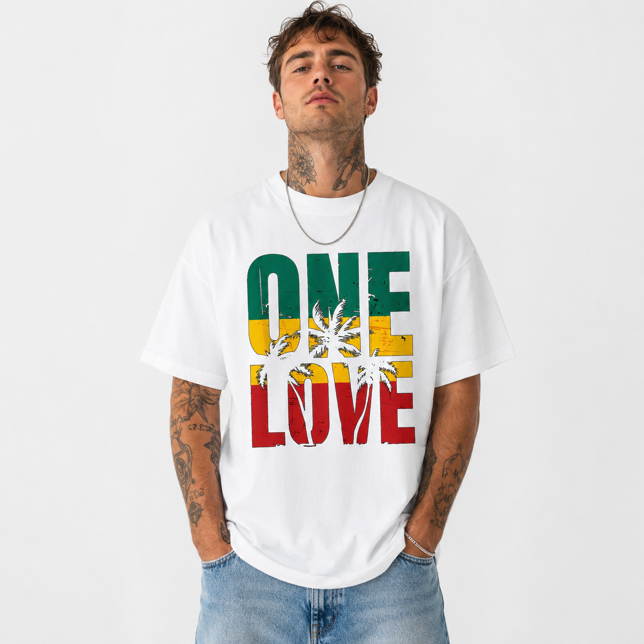 One Love Rasta Reggae Jamaica Colors Graphic T-Shirt Peace Unity Tee