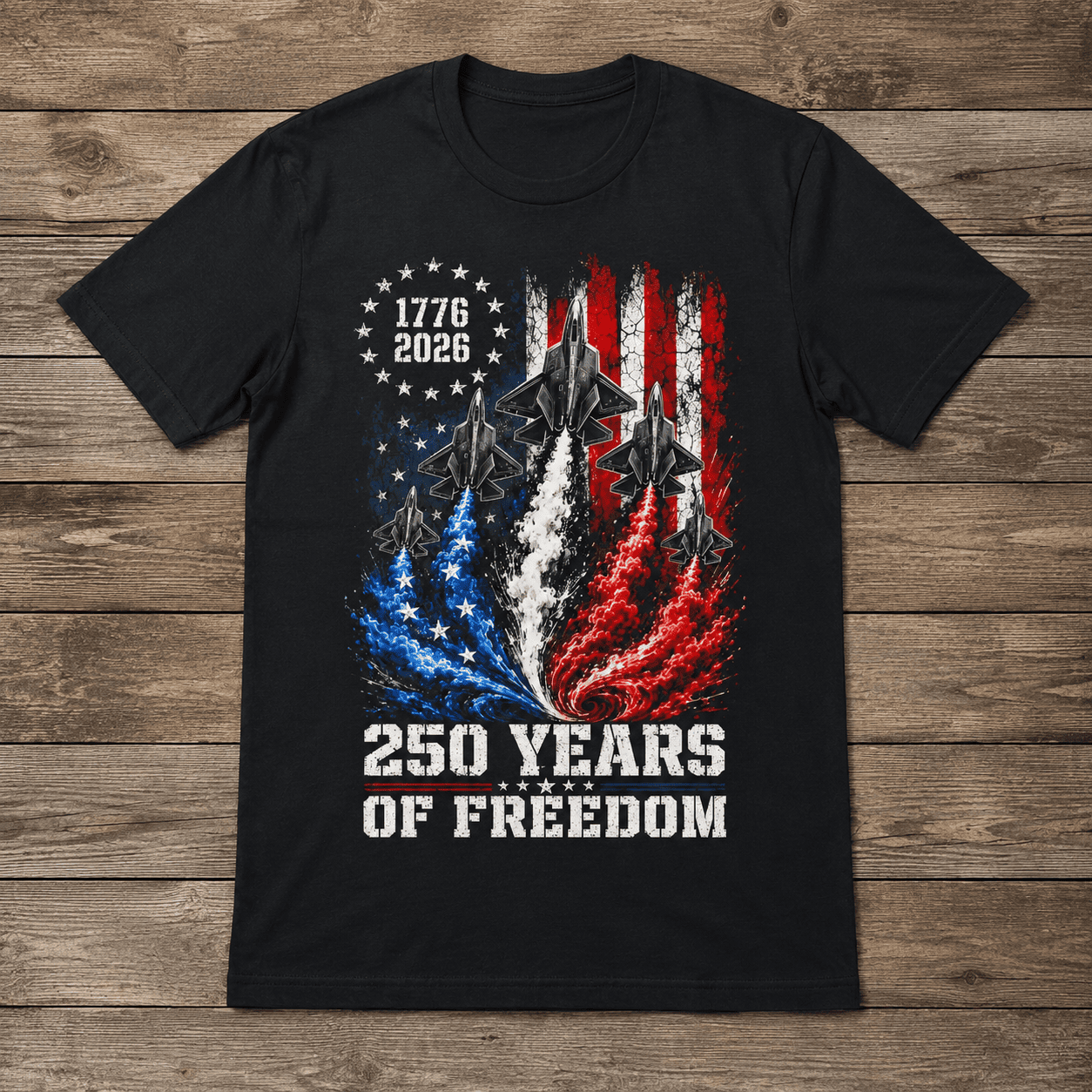 USA 250th Anniversary Flag Fighter Jet 1776-2026 Patriotic T-Shirt