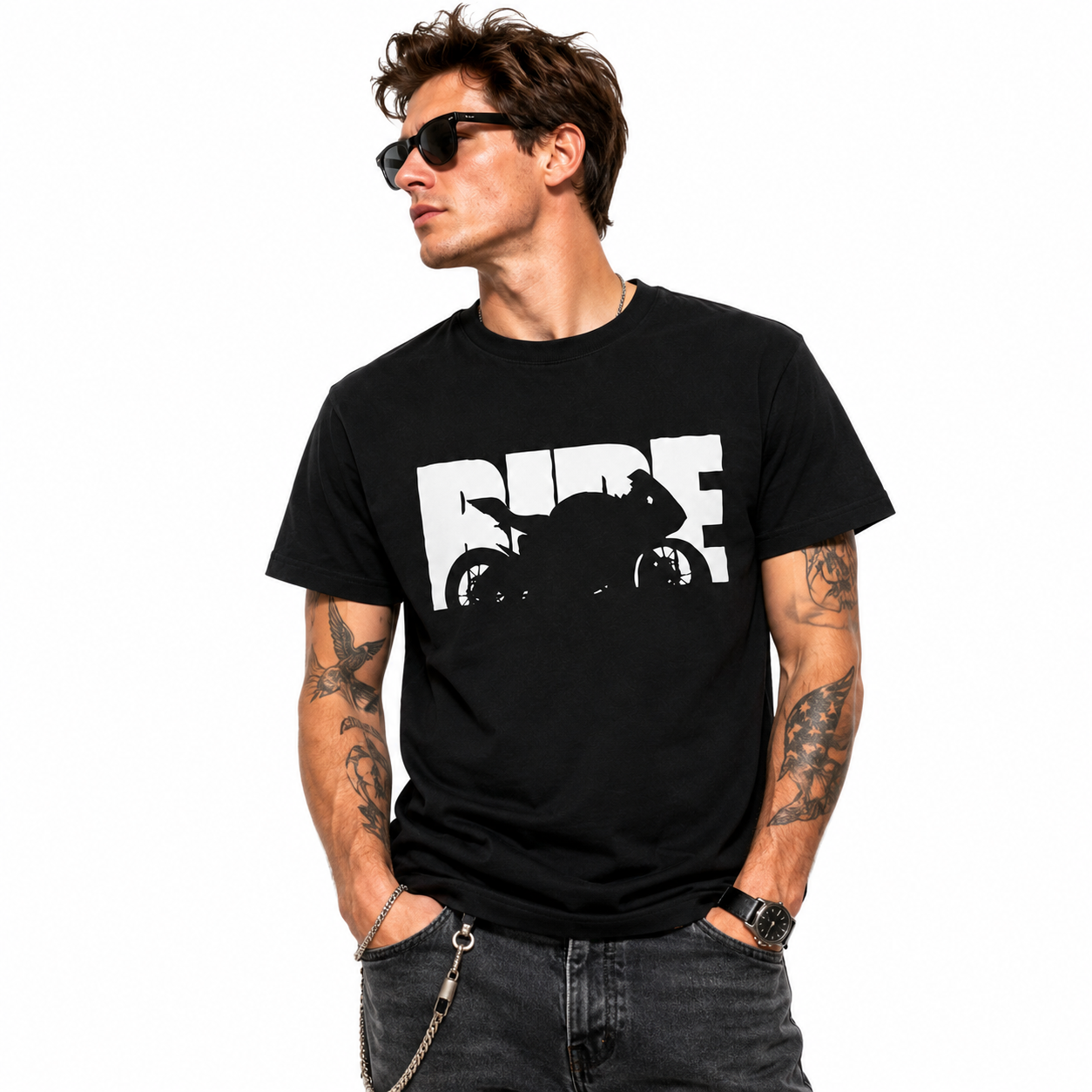 Vintage Ride Motorcycle Graphic T-Shirt Men's Biker Street Style Tee