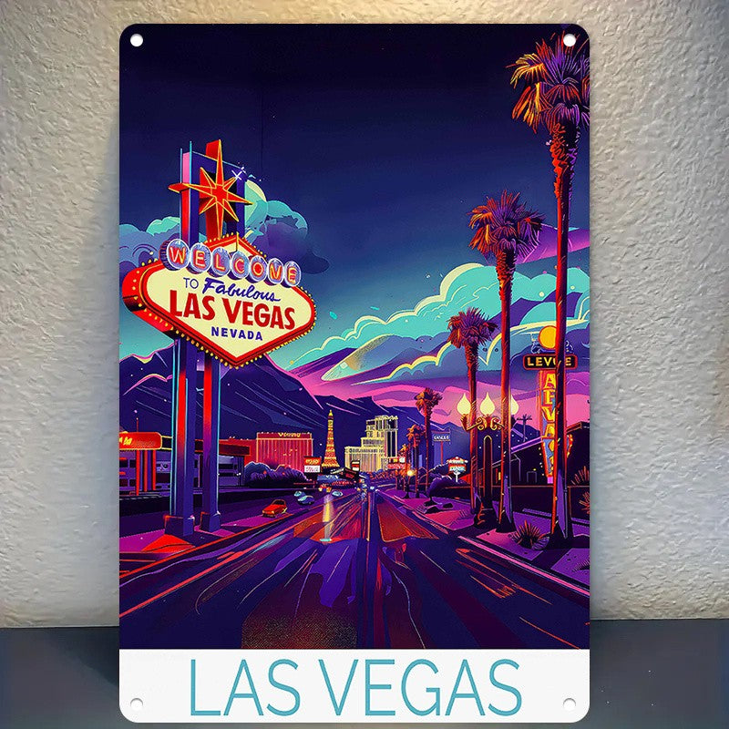 Las Vegas Metal Sign - "Welcome to Fabulous Las Vegas" Tin Wall Art Decor
