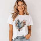 Watercolor Floral Heart Graphic Tee - Aesthetic Nature-Inspired Boho T-Shirt