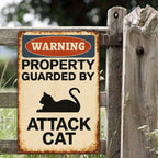 Funny Attack Cat Metal Sign Vintage Security Warning Notice Fence Gate Wall Art