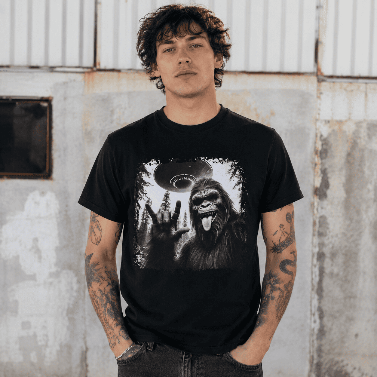 Funny Bigfoot Alien Abduction T-Shirt: Cryptid UFO Tee