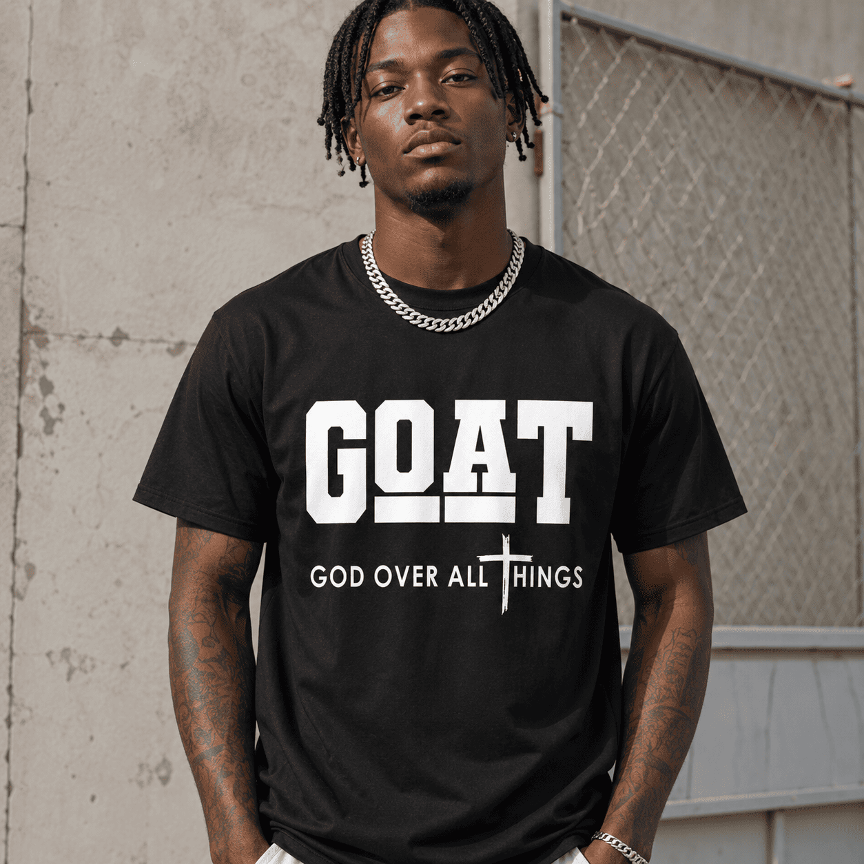 Goat God Over All Things Funny Jesus Christian Printed T-Shirt