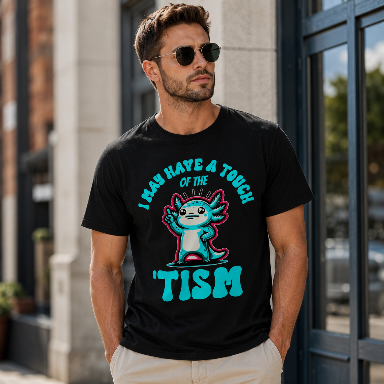 I May Have A Touch Of The 'Tism Graphic Tee - Axolotl Neurodiversity T-Shirt