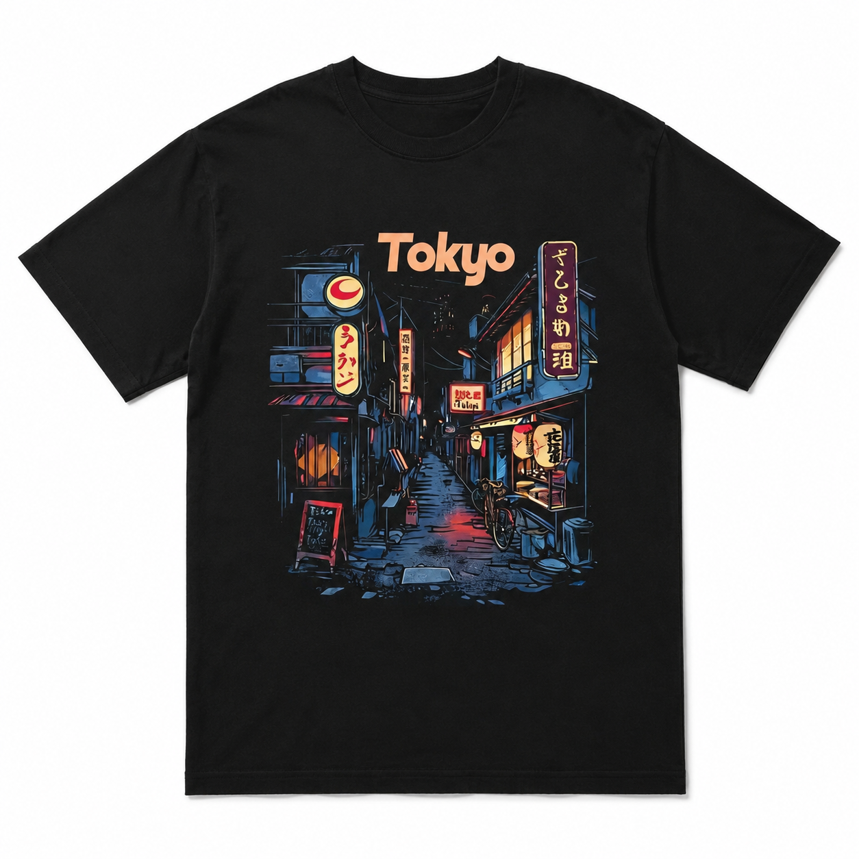 Tokyo Night Alleyway Graphic Tee - Retro Japanese Cityscape Streetwear Shirt